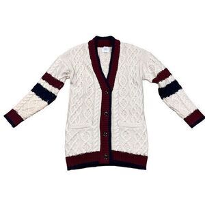 J.O.A.‎ Women's Striped Cable Knit Button Up Cardigan Sweater Size S Preppy